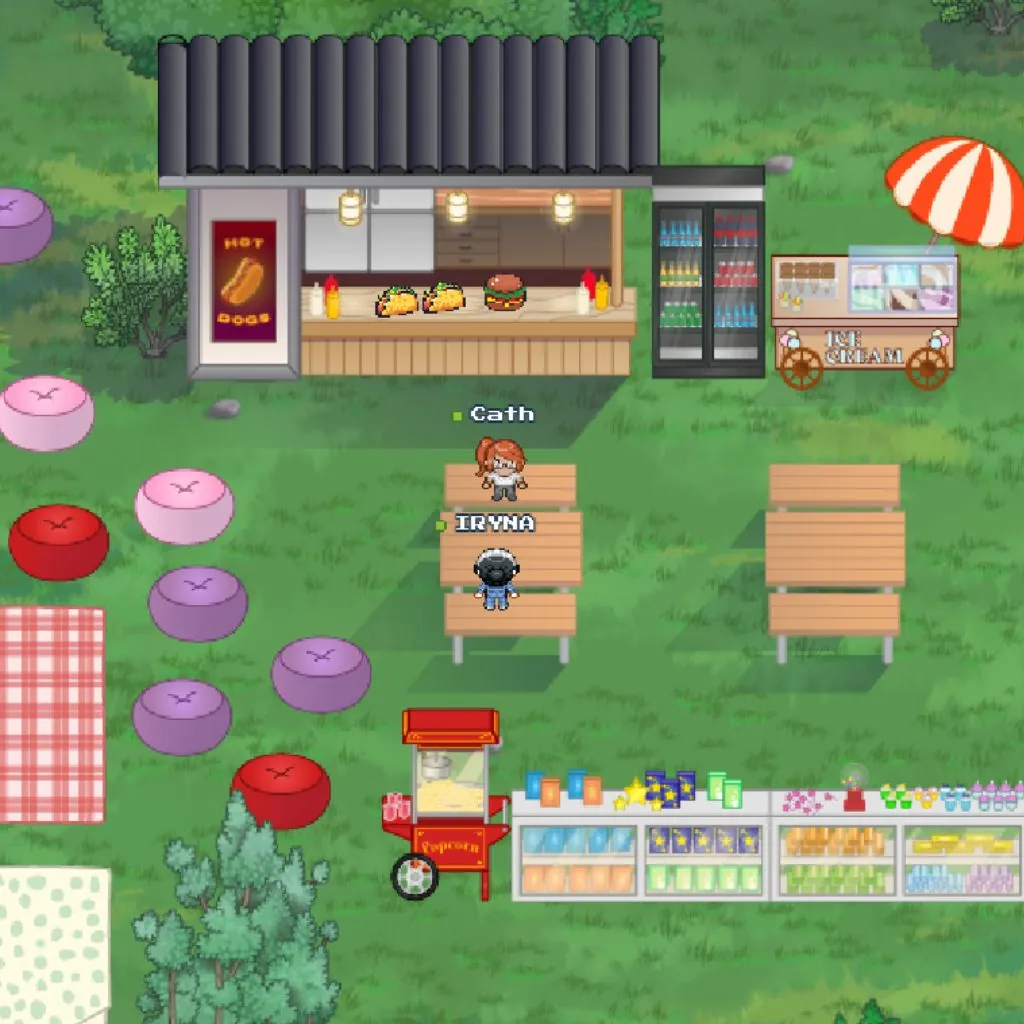 Avatars at a food truck in a campus picnic area
